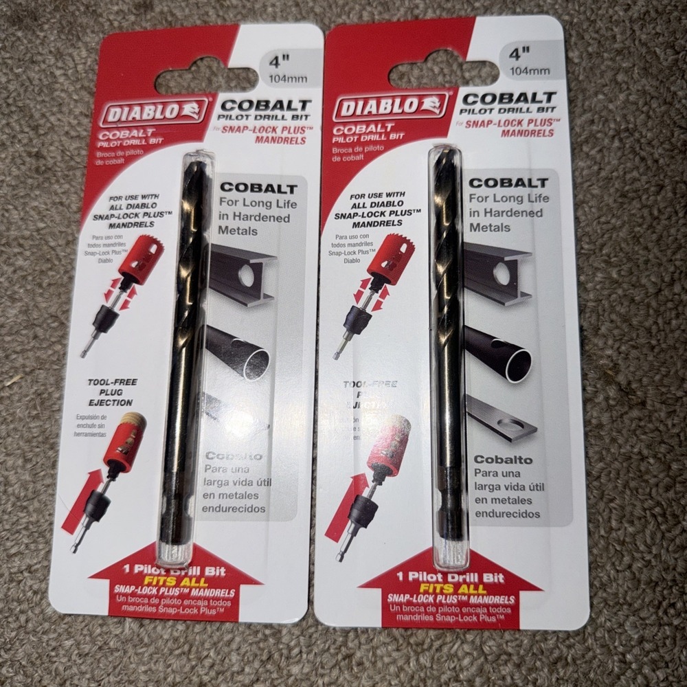 Lot Of (2) Diablo Tools DHS4BITCB 4 in. Cobalt Pilot‎ Drill Bit Snap-Lock Plus